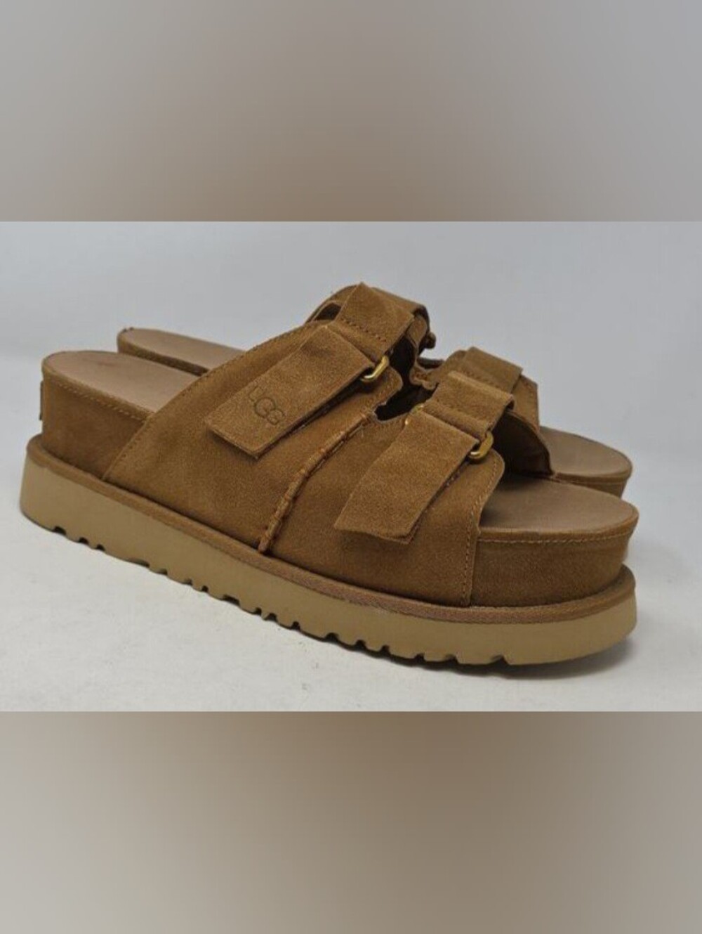 UGG  Chestnut Suede  Platform Slide Sandal